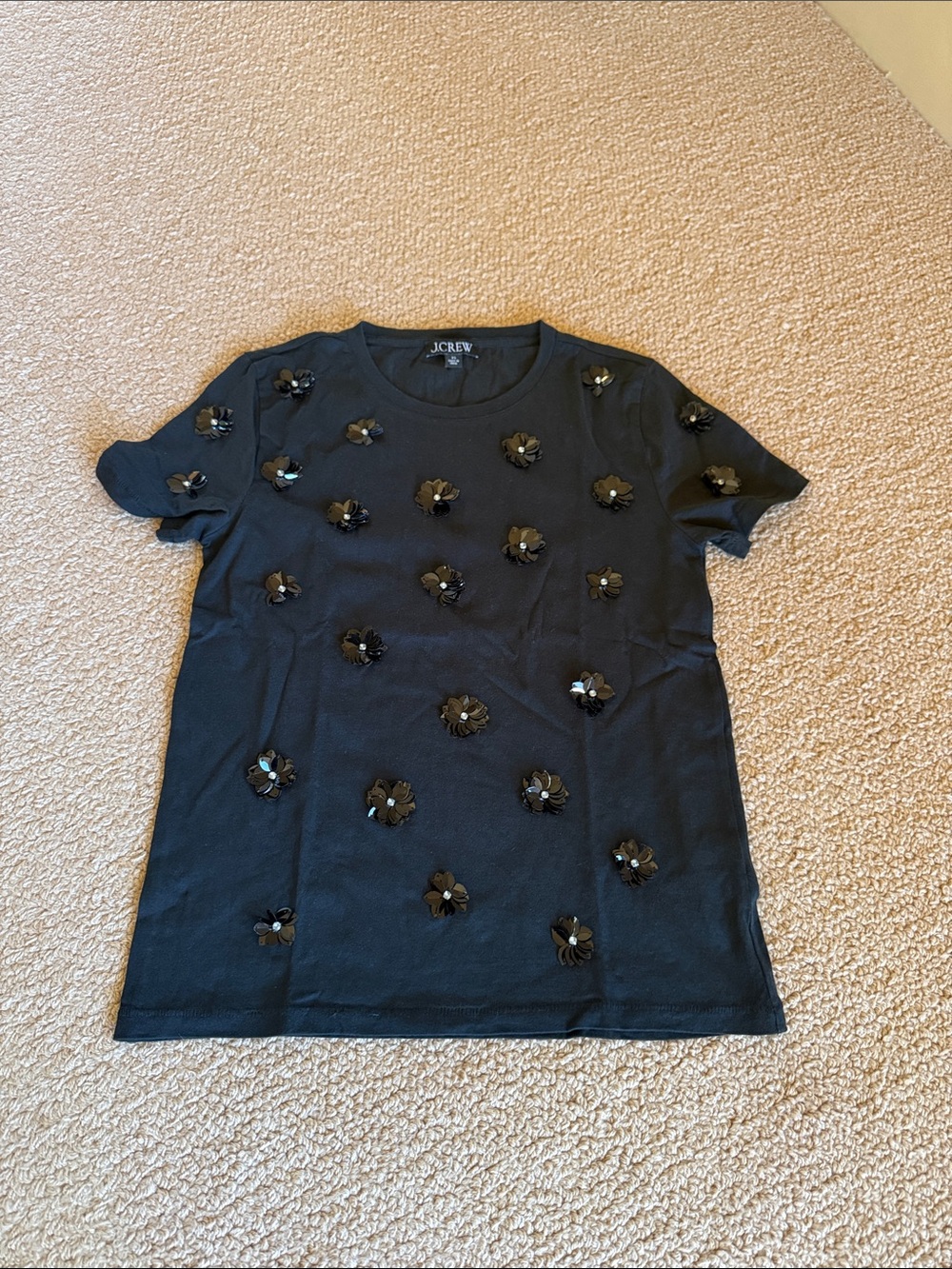 J. Crew Black Short-Sleeve Floral Sequin Tee